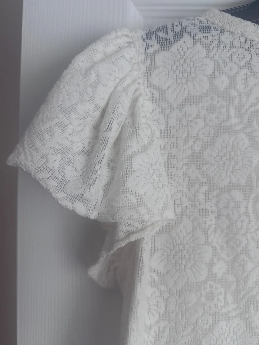 LOFT Lace and Ruffle Knit Short Sleeve Top, Cottagecore, Romantic Lace Top